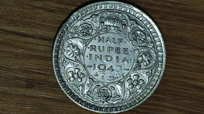 India Britanica - argint - 1/2 half rupee 1943 &amp;bull; Bombay - George VI -bijuterie ! foto