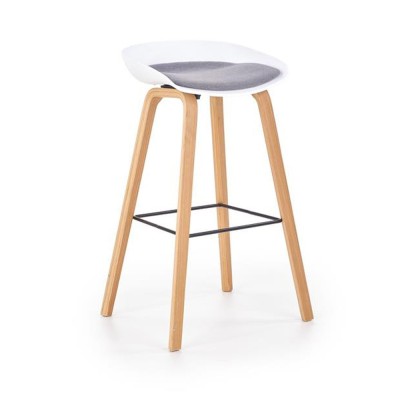 Scaun bar bucatarie HM H86, polipropilena, tapiterie stofa, cadru lemn, 100 kg, alb gri foto