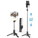 Selfie Stick Stabil cu Lumini LED Portabil, 114cm - Techsuit (L15) - Black