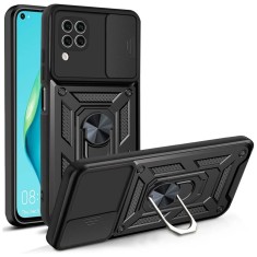 Husa telefon compatibila huawei p40 lite, slide &amp;amp; snap premium, magnetic ring holder, negru foto