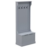 HOMCOM Cuier 3 &icirc;n 1 cu 4 C&acirc;rlige, Bancă Depozitare și Cuier, Mobilier cu Spațiu de Depozitare, 71,5x39,5x170 cm, Gri | Aosom Romania