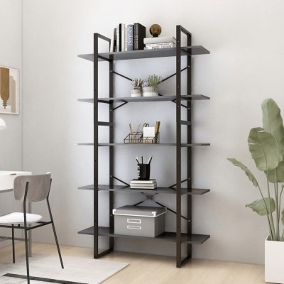 Gossi biblioteca cu 5 rafturi, gri, 100x30x175 cm, lemn prelucrat foto