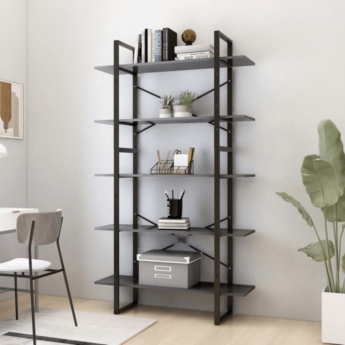 Gossi biblioteca cu 5 rafturi, gri, 100x30x175 cm, lemn prelucrat