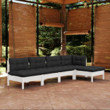 VidaXL Set mobilier de grădină cu perne, 5 piese, alb, lemn de pin