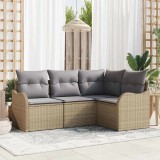 VidaXL Set de canapele pentru grădină cu pernă 4 pcs Bej Rattan poli