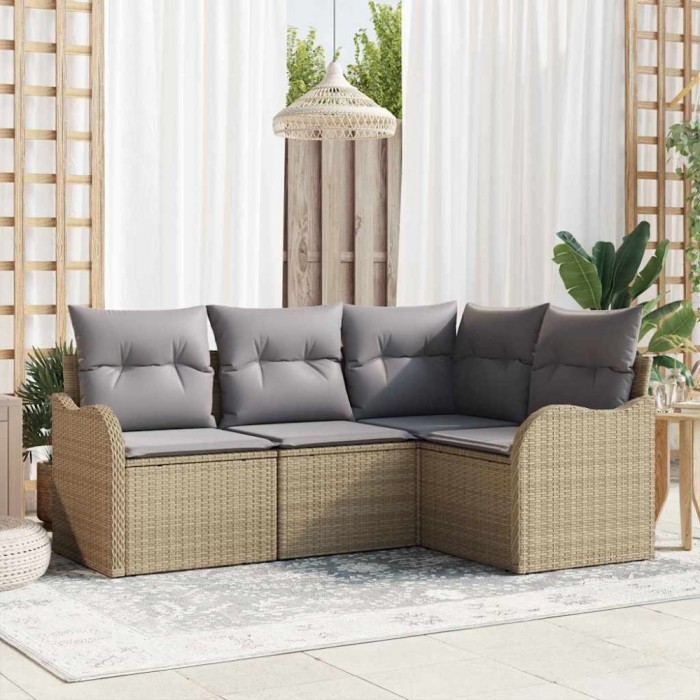 vidaXL Set de canapele pentru grădină cu pernă 4 pcs Bej Rattan poli