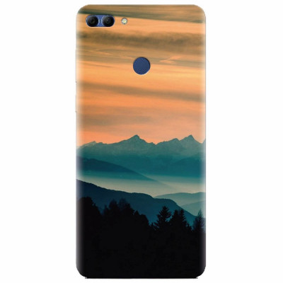 Husa silicon pentru Huawei Y9 2018, Blue Mountains Orange Clouds Sunset Landscape foto