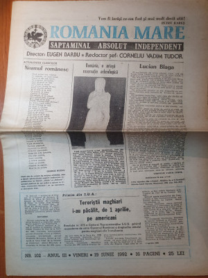 ziarul romania mare 19 iunie 1992- articol -lucian blaga foto