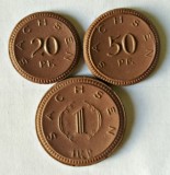 GERMANIA SET 3 MONEDE CERAMICA SAXONIA 20 50 PFENNIG SI 1 MARCA MARK 1921 UNC, Europa