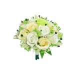 Buchet mediu personalizabil cu trandafiri si floarea miresei (Alb, Crem, Verde)