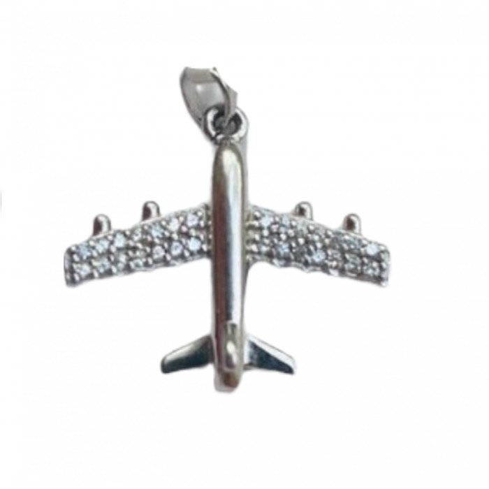 Pandantiv, jolie silver, argint 925, model avion cu zirconii, 1.7 g, 2x2 cm