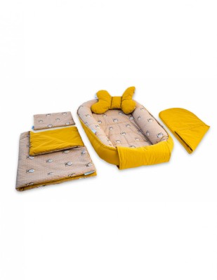 Set 5 piese Baby Nest din Bumbac, model galben bufnita foto