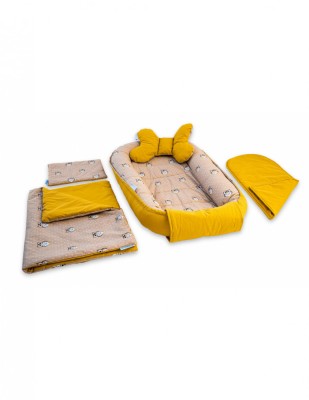 Set 5 piese Baby Nest din Bumbac, model galben bufnita foto