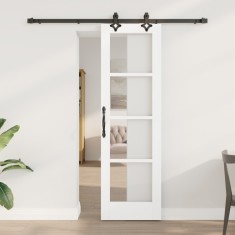 Ușă glisantă vidaXL cu set de accesorii &quot;ORKDAL&quot; Alb Lemn Masiv și Sticlă