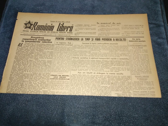 ZIARUL ROMANIA LIBERA 20 IULIE 1951