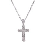 Lant cu pandantiv MBrands in forma de cruce, 8.5 x 4.5 cm, decorata cu cristale din zirconiu, argintiu Argintiu
