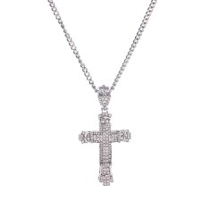 Lant cu pandantiv MBrands in forma de cruce, 8.5 x 4.5 cm, decorata cu cristale din zirconiu, argintiu Argintiu