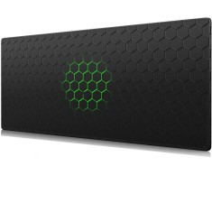 Mousepad Mare Cauciucat pentru Gaming, Birou, Office, Antiderapant, Cusaturi Anti-Rupere, Waterproof, model Honeycomb, 80 x 30cm, Negru/Verde