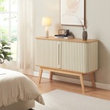 Comoda din bambus cu usi glisante crem 110x40x80 cm