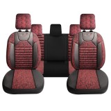 Cumpara ieftin Set Huse Scaune Auto Panda Kas, material textil cu piele ecologica, cu fermoare pentru bancheta rabatabila, visiniu cu negru, 11 piese