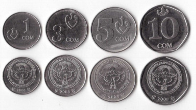 KYRGYZSTAN █ SET DE MONEDE █ 1 + 3 + 5 + 10 Som █ 2008-2009 █ UNC foto