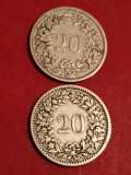 Lot 2 monede Elvetia: 20 rappen 1896 + 1900, Tiraje de 1.000.000,stari EF+[poze]. Discount conform descrierii [10 - 20 % Vezi descrierea.].