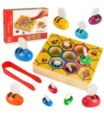 Jucarie dexteritate si asociere din lemn Montessori, Stupul cu albine si faguri