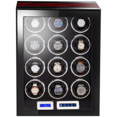 Cutie intors ceasuri automatice iUni, Luxury Watch Winder 12 Mahon-Negru foto