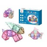 Set de constructie magnetic, 72 piese, Magnetic Tiles, pastel de forme geometrice diferite, 2D, 3D