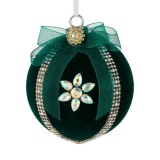 Glob Crăciun, Velvet, Stras, Verde, 8cm, Oem