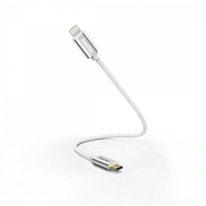 Cablu de incarcare/date, USB-C - Lightning, 0,2 m, alb, Hama