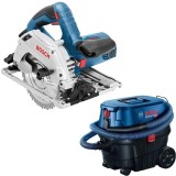 Bosch GKS 55+GCE + GAS 12-25 PL - Fierastrau circular 1350 W 165x20 mm + Aspirator umed-uscat 1250 W 200 mbar 25 l priza scule electrice
