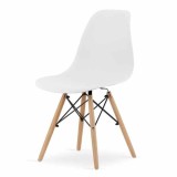 Scaun Mercaton Acerenza, Stil Scandinav cu Picioare din Lemn de Fag, Cadru Metalic, Sezut PP, Maxim 120 Kg, 46 x 54 x 82 cm, Alb