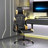 vidaXL Scaun de gaming de masaj, negru și auriu, piele ecologică 345513