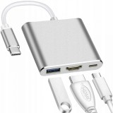 Cumpara ieftin Adaptor Hub 3in1, HDMI,USB 3.0,type C,transfer rapid de date - Gri