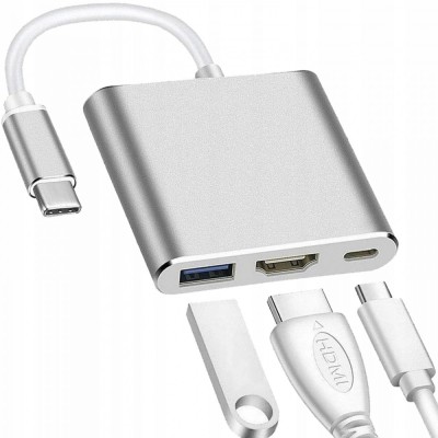 Adaptor Hub 3in1, HDMI,USB 3.0,type C,transfer rapid de date - Gri foto