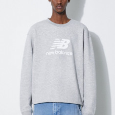 New Balance bluză French Terry Crew bărbați, culoarea gri, cu imprimeu, MT41500AG