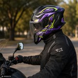 Cumpara ieftin Casca Moto/Scuter Integrala FIXATO Raptor, Protectie UV, Viziera Dubla, Design Sportiv, Negru cu Mov, L 59-60cm