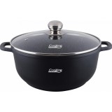 Semioala Dark Line Cooking Heinner, 28 x 12.5 cm, 6.5 L, interior ceramica, capac termorezistent, protectie manere, Negru