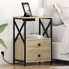 vidaXL Cabinet de noptiere cu stație de &icirc;ncărcare Stejar sonoma 859563