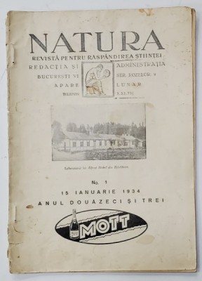 NATURA , REVISTA PENTRU RASPANDIREA STIINTELOR , Nr. 1 , 1934 foto