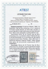 1858 LP 6 CAP DE BOUR EMISIUNEA a II-a 40 PARALE ALBASTRU POINCON L.PASCANU MNH foto