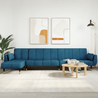 vidaXL Canapea extensibilă &amp;icirc;n formă de L albastru 275x140x70cm catifea foto