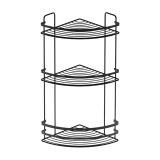 Etajera pentru baie, din metal, pe colt, trei rafturi, negru mat, SB053B, 190 x 190 x 520 mm
