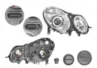 Far Mercedes Clasa E (W211) Sedan/Combi, 06.2006-12.2009, fata, Dreapta, H7+H7+PY21W+W5W; electric; cu motor, DEPO foto