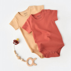 Set 2 body-uri bebe unisex -100% bumbac organic - Mustar/ Scortisoara, BabyCosy (Marime: 3-6 Luni)