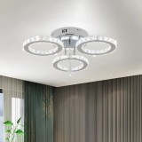 Lustra LED cu telecomanda si cristal ALANUBIS, 37W, 3 Cercuri, lumina Rece/Calda/Neutra, Dimabila, Crom Lucios