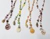 Colier Femei Scoici Naturale Handmade: Margele Sticla Murano, Stea Mare Argintie, Plaja, Ocean - Ajustabil 2 Randuri