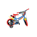 Bicicleta copii 12 inch, Superman, 3-4 ani, roti ajutatoare incluse, Dino Bikes