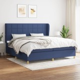 VidaXL Pat box spring cu saltea, albastru, 200x200 cm, textil